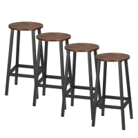 HOMCOM Conjunto de 4 Bancos Altos de Cozinha Bancos de Bar com Pés de Aço e Apoio para os Pés 32,5x32,5x65 cm Preto e Madeira(m-7)