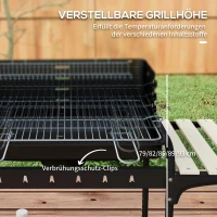 Outsunny Holzkohlegrill aus Metall BBQ Smoker mit Räder, höheverstellbar Grillrost, Holzablage 103x47x95 cm Schwarz(m-5)