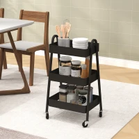 HOMCOM Three-Tier Storage Trolley - Black(m-10)