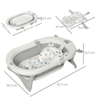 HOMCOM Foldable Baby Bathtub Set, Collapsible Bath Tub with Thermostatic Water Plug, Non-Slip Support, Cushion Pad, Drain Plugs, for Newborn to 3 Years - Offwhite(m-3)
