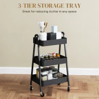 HOMCOM Three-Tier Storage Trolley - Black(m-4)