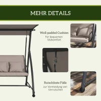 Outsunny 2 in 1 Hollywoodschaukel mit Liegefunktion, 3-Sitzer Gartenschaukel aus Stahl Schaukelbank 170x110x153cm, Hellbraun(m-5)
