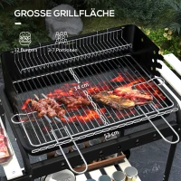 Outsunny Holzkohlegrill aus Metall BBQ Smoker mit Räder, höheverstellbar Grillrost, Holzablage 103x47x95 cm Schwarz(m-4)