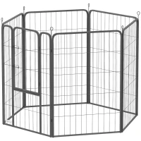 PawHut Six-Panel Dog Playpen with Door, for Large Dogs, Indoors, Outdoors, 100cm Tall, Black(m-11)