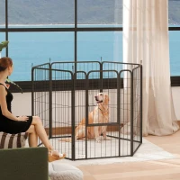 PawHut Six-Panel Dog Playpen with Door, for Large Dogs, Indoors, Outdoors, 100cm Tall, Black(m-10)