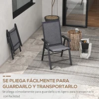 Outsunny Conjunto de 2 Sillas de Camping Plegables con Reposabrazos para Jardín Terraza Carga 110 kg 58x64x94 cm Gris Oscuro(m-5)