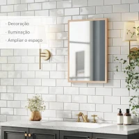 HOMCOM Espelho de Parede Decorativo 50x70 cm Espelho Retangular Espelho de Sala com 4 Ganchos Metálicos Estilo Moderno Madeira(m-4)