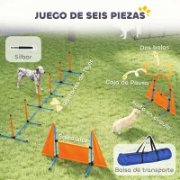 PawHut Kit de Agilidad para Perros Agility de 6 Piezas para Mascotas con Saltos Slalom Caja de Pausa Silbato y Pelotas(m-4)