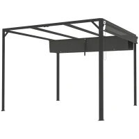 Outsunny 3 x 3m Aluminium Pergola, with Retractable Roof and Wall - Dark Grey(m-11)