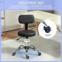 HOMCOM Banco Giratório Banco com Rodas e Encosto Banco de Trabalho com Altura Ajustável 78-93 cm Estofado em Couro Sintético Preto(m-5)