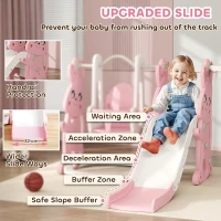AIYAPLAY 4 in 1 Kids Slide and Swing Set with Climber, Basketball Hoop, Rabbit-Themed, Pink(m-5)