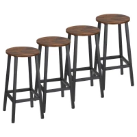HOMCOM Conjunto de 4 Bancos Altos de Cozinha Bancos de Bar com Pés de Aço e Apoio para os Pés 32,5x32,5x65 cm Preto e Madeira(m-1)