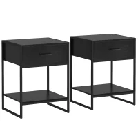 HOMCOM Conjunto de 2 Mesas de Cabeceira com 1 Gaveta e Prateleira de Armazenamento Estilo Moderno 45x40x60 cm Preto(m-1)