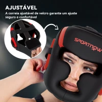 SPORTNOW Capacete de Boxe com Correia Ajustável Protetor de Cabeça para Artes Marciais Karate Tamanho L Vermelho e Preto(m-5)