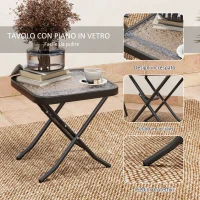 Outsunny Set da Giardino con Tavolo con Piano in Vetro e 2 Sedie Pieghevoli con Schienale Regolabile, Grigio(m-7)