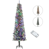 HOMCOM Árbol de Navidad Artificial 225 cm con 220 Luces LED de Dos Colores 519 Ramas y Soporte de Acero Árbol Navideño Verde