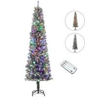 HOMCOM Árbol de Navidad Artificial 225 cm con 220 Luces LED de Dos Colores 519 Ramas y Soporte de Acero Árbol Navideño Verde(m-1)