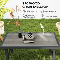 Outsunny Metal Garden Coffee Table, Outdoor Side Table with SPC Woodgrain Tabletop for Outside, Garden, Balcony, Porch, 100 x 53 x 46cm, Grey Wood Effect(m-4)