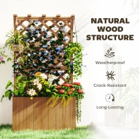 Outsunny Wooden Planter with Trellis, Freestanding Raised Garden Bed with Drainage Holes, Outdoor Planter Box with Liner for Vegetables, Herbs and Flowers, Natural(m-6)