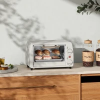 HOMCOM Minipiekarnik Toaster, 1 Blacha, 1 Ruszt, Pojemność 10 L, Funkcja Timera, 36,5 cm x 26 cm x 22 cm, Kremowy(m-2)