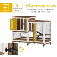 PawHut Coelheira de Madeira Interior Gaiola para Coelhos de 2 Níveis com Rodas 2 Rampas 3 Bandejas Amovíveis 110x50x86 cm Marrom(m-5)