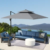 Outsunny 3 x 3(m) Cantilever Parasol with Aluminium Frame, Crank and Tilt, 360-Degree Rotation, Double Top Garden Umbrella with Cover (Only Cross Base), Light Grey(m-8)