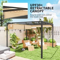 Outsunny 3 x 3m Aluminium Pergola, with Retractable Roof and Wall - Khaki(m-4)