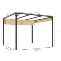 Outsunny 3 x 3m Aluminium Pergola, with Retractable Roof and Wall - Khaki(m-3)