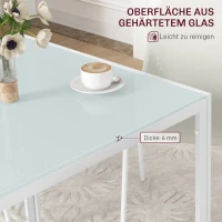 HOMCOM Quadratischer Esstisch für 4 Personen, Tischplatte aus Hartglas, für Küche und Esszimmer, 75 x 75 x 75 cm, Weiß(m-4)