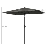 Outsunny 2 x 3(m) Garden Parasol Umbrella, Rectangular Outdoor Market Umbrella Sun Shade with Crank & Push Button Tilt, 6 Ribs, Aluminium Pole, Dark Grey(m-3)