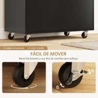 HOMCOM Ilha de Cozinha com Rodas com Lateral Dobrável Gaveta Suporte para Temperos e Prateleira Ajustável 106x42x87 cm Preto e Carvalho(m-7)