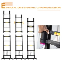 DURHAND Escada Telescópica dobrável multiuso quadro em A 150kg  Alumínio 320x67x7 cm Preto(m-4)