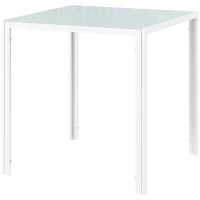 HOMCOM Quadratischer Esstisch für 4 Personen, Tischplatte aus Hartglas, für Küche und Esszimmer, 75 x 75 x 75 cm, Weiß(m-1)