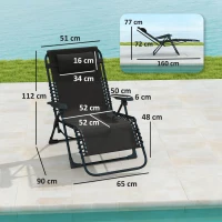 Outsunny Składany leżak ogrodowy z poduszką, z 5-stopniową regulacją oparcia, odporny na ciężar do 120 kg, czarny(m-3)