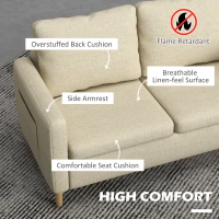 HOMCOM Two Seater Sofa for Living Room, Modern Fabric Couch with Wood Legs and 2 Pockets for Bedroom and Home Office, Beige(m-5)