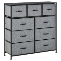 HOMCOM Cassettiera con 9 Cassetti in Tessuto Pieghevoli e Struttura in Acciaio e Legno, 100x30x100cm, Nero e Grigio(m-10)