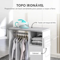 HOMCOM Móvel de Engomar de Madeira com Rodas Barra para Pendurar Roupa Prateleira Aberta e Tábua Dobrável 107x42,5x99 cm Branco(m-4)