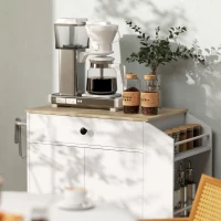 HOMCOM Ilha de Cozinha com Rodas com Gaveta Suporte para Temperos de 3 Níveis e Prateleira Ajustável 82x38x86,5 cm  Branco(m-9)