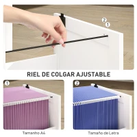 HOMCOM Mueble Archivador con 3 Cajones Cajonera para Escritorio con Rieles Colgantes Ajustables para A4 y Carta Blanco(m-5)