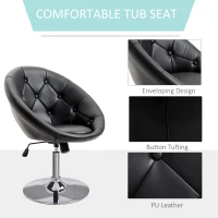 HOMCOM Faux Leather Leisure Chair, Round Tufted Accent Chair, Height Adjustable Counter Chair for Pub, Black(m-6)