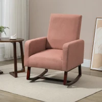 HOMCOM Poltrona Baloiço Estofada em Flanela Cadeira de Baloiço Relax com Assento Apoio para os Braços Acolchoados e Base de Madeira Ideal para Lactancia 72x75x105cm Rosa(m-2)