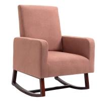 HOMCOM Poltrona Baloiço Estofada em Flanela Cadeira de Baloiço Relax com Assento Apoio para os Braços Acolchoados e Base de Madeira Ideal para Lactancia 72x75x105cm Rosa(m-1)