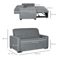 HOMCOM Double Sofa Bed Click Clack Sofa Bed Pull Out Bed with Adjustable Backrest for Living Room and Bedroom Grey(m-3)