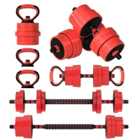 SPORTNOW 30kg Four-In-One Adjustable Weight Dumbbells Set, Barbell, Kettlebell, Push Up Stand - Red(m-1)