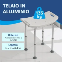 HOMCOM Sgabello Sedile Sedia per Doccia Bagno, Antiscivolo, Altezza Regolabile(m-4)