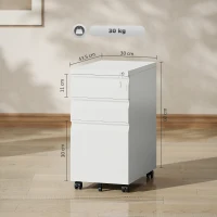 Vinsetto 3-Drawer Steel Filing Cabinet with Lock and Wheels - White(m-3)