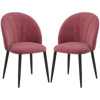 HOMCOM Set 2 Scaune de Sufragerie din Catifea, Scaune Capitonate pentru Salon si Sufragerie cu Picioare din Metal, Rosu(m-11)