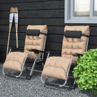 Outsunny 2 Piece Reclining Zero Gravity Sun Loungers with Cushions, Khaki(m-8)