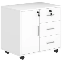 HOMCOM Schedario per Ufficio con 3 Cassetti e Armadietto con 3 Ripiani Regolabili, in Legno, 60x40x56 cm, Bianco(m-10)