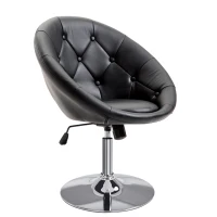 HOMCOM Faux Leather Leisure Chair, Round Tufted Accent Chair, Height Adjustable Counter Chair for Pub, Black(m-12)